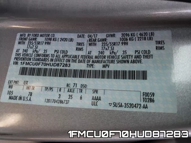 1FMCU0F70HUD87283 фото 2