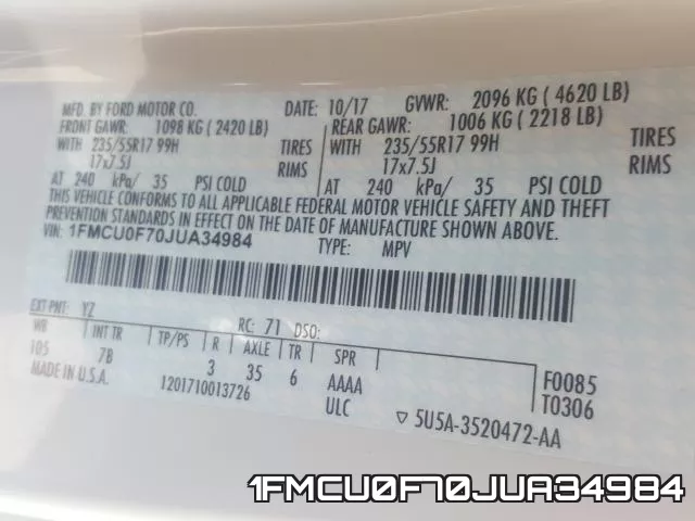1FMCU0F70JUA34984 фото 2