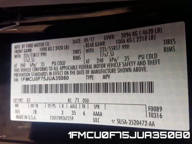 1FMCU0F75JUA35080 фото 2