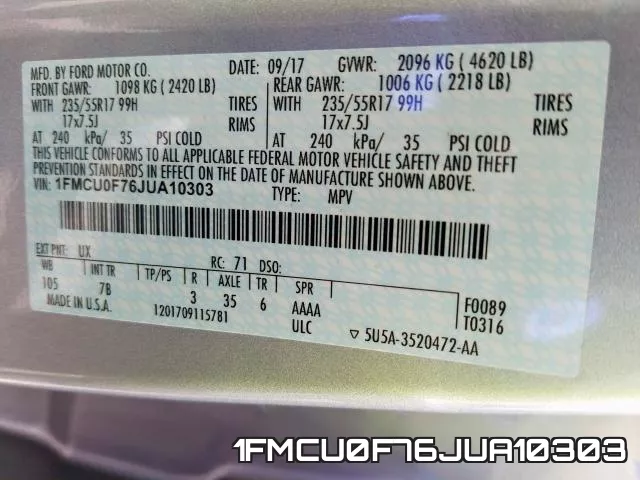1FMCU0F76JUA10303 фото 2