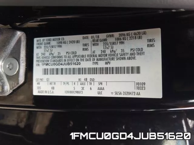1FMCU0GD4JUB51620 фото 2