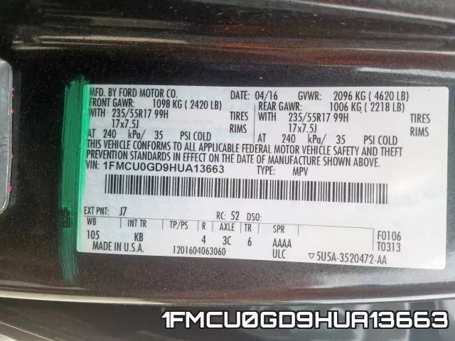 1FMCU0GD9HUA13663 фото 2