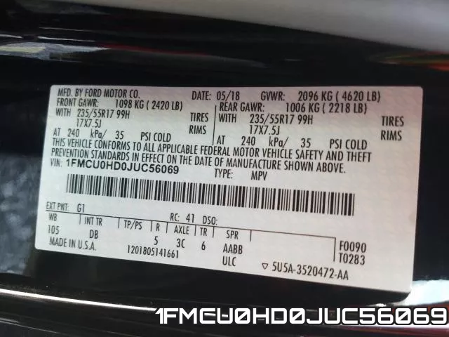 1FMCU0HD0JUC56069 фото 2