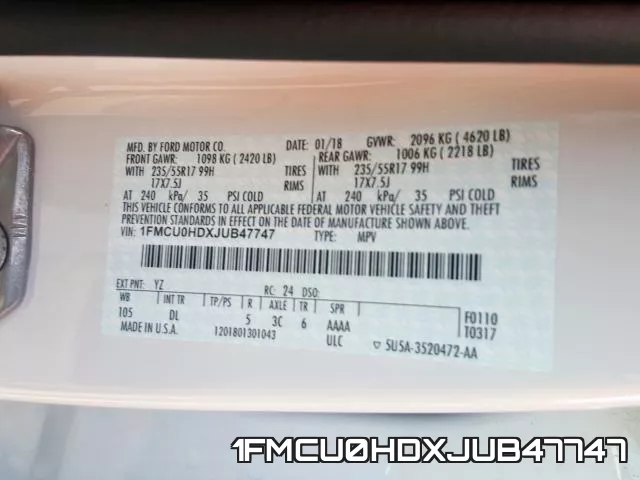 1FMCU0HDXJUB47747 фото 2