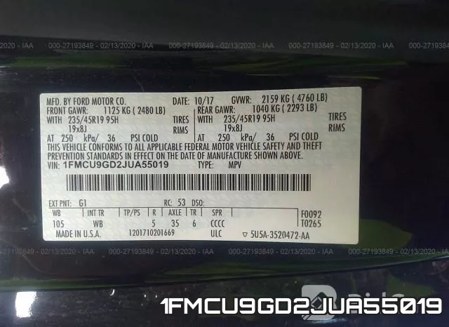 1FMCU9GD2JUA55019 фото 10