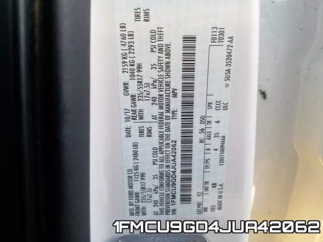 1FMCU9GD4JUA42062 фото 2