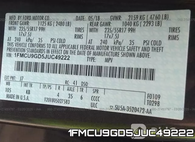 1FMCU9GD5JUC49222 фото 10