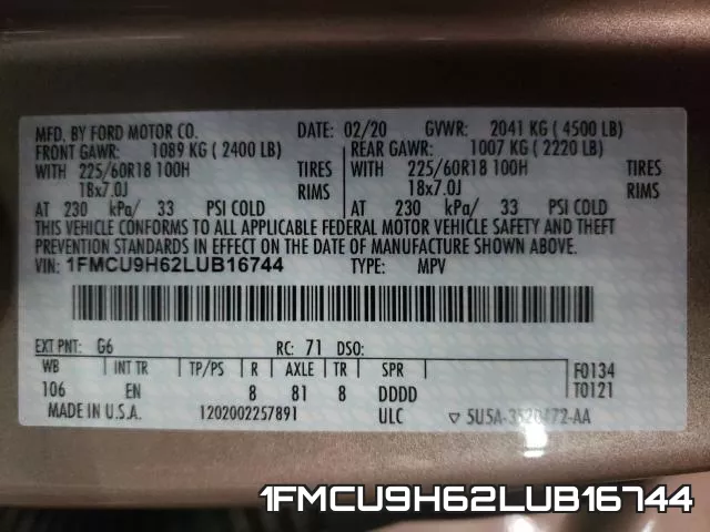 1FMCU9H62LUB16744 фото 2