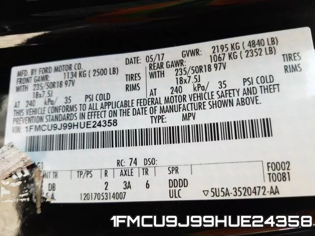 1FMCU9J99HUE24358 фото 2