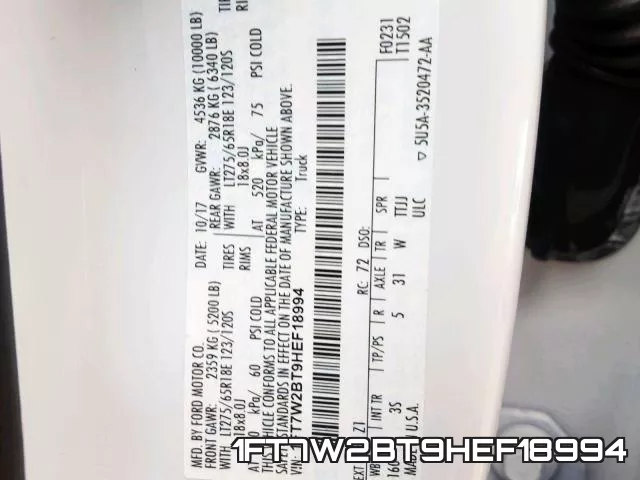 1FT7W2BT9HEF18994 фото 2
