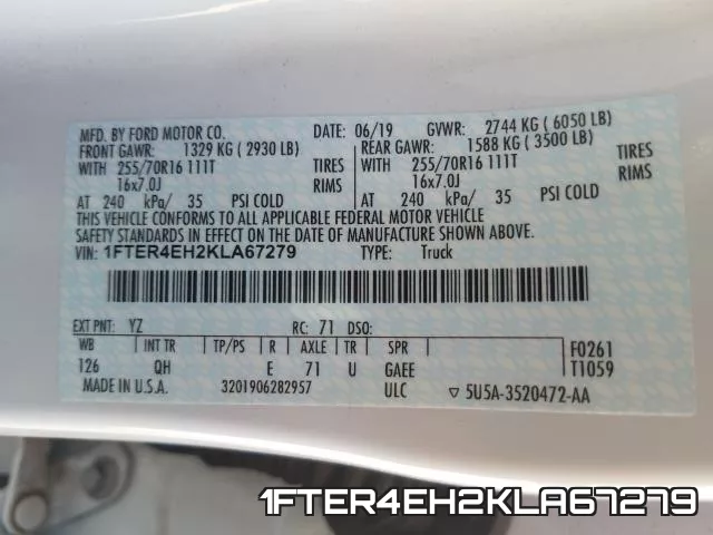 1FTER4EH2KLA67279 фото 2