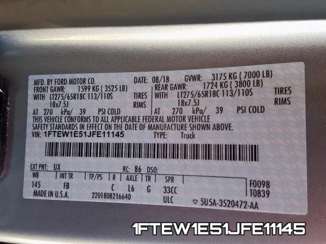 1FTEW1E51JFE11145 фото 2