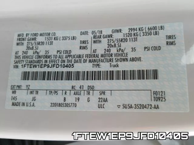 1FTEW1EP9JFD10405 фото 2