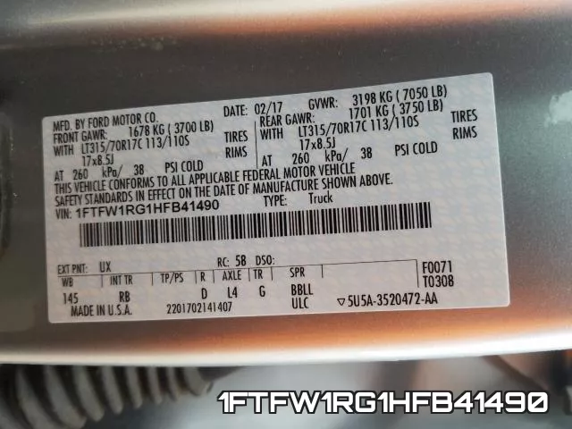 1FTFW1RG1HFB41490 фото 2