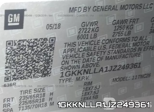 1GKKNLLA1JZ249361 фото 10