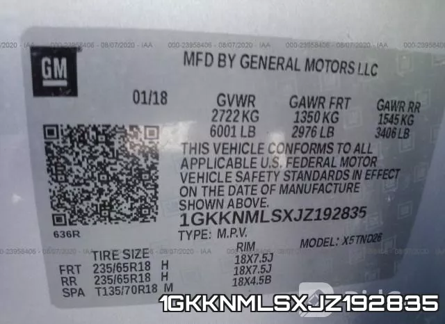 1GKKNMLSXJZ192835 фото 10