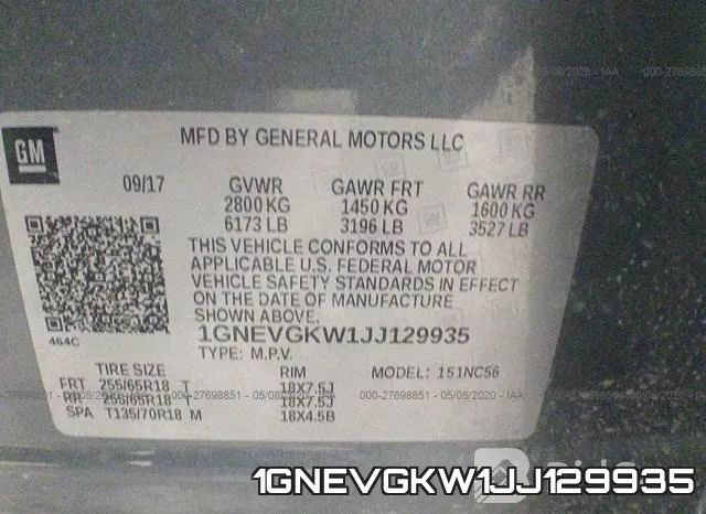 1GNEVGKW1JJ129935 фото 10