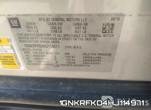 1GNKRFKD4HJ114971 фото 10