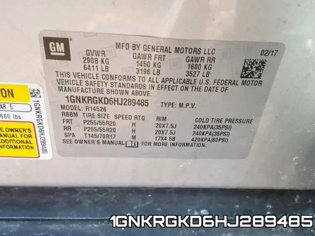1GNKRGKD6HJ289485 фото 2