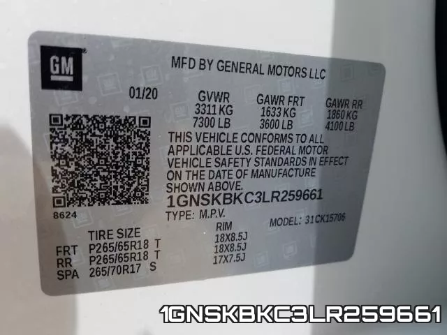1GNSKBKC3LR259661 фото 2