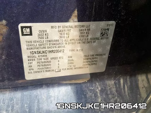 1GNSKJKC1HR206412 фото 2