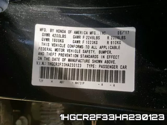 1HGCR2F33HA230123 фото 2
