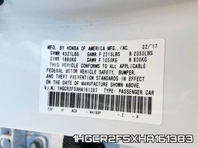 1HGCR2F5XHA161383 фото 2