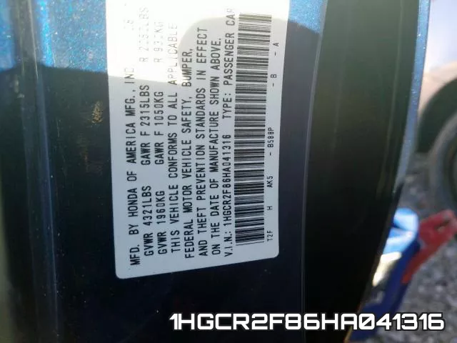 1HGCR2F86HA041316 фото 2
