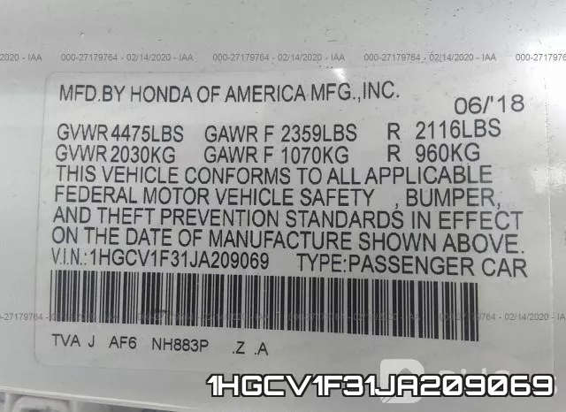 1HGCV1F31JA209069 фото 10