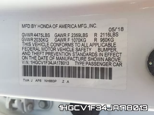 1HGCV1F34JA178013 фото 2