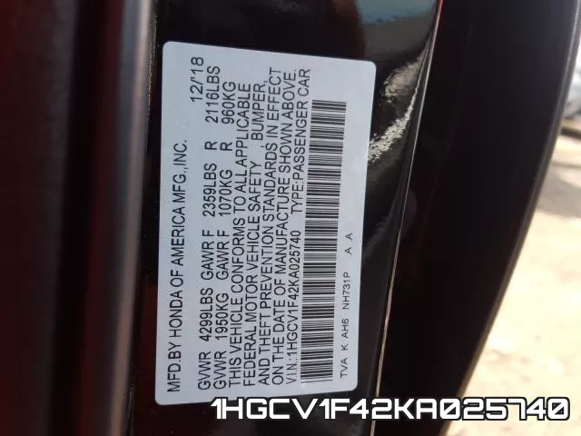 1HGCV1F42KA025740 фото 2