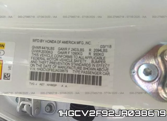 1HGCV2F92JA038679 фото 10