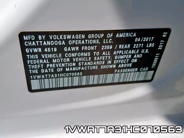 1VWAT7A31HC070563 фото 2