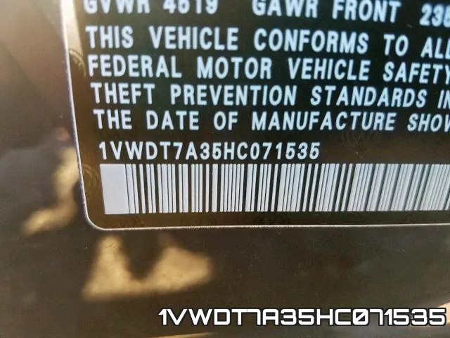 1VWDT7A35HC071535 фото 2
