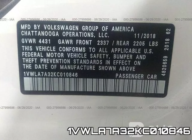 1VWLA7A32KC010846 фото 10
