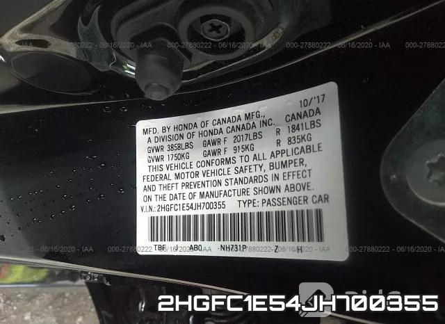 2HGFC1E54JH700355 фото 10