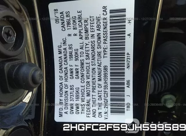 2HGFC2F59JH599589 фото 10