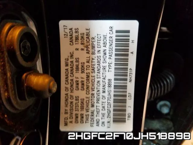 2HGFC2F70JH518898 фото 2