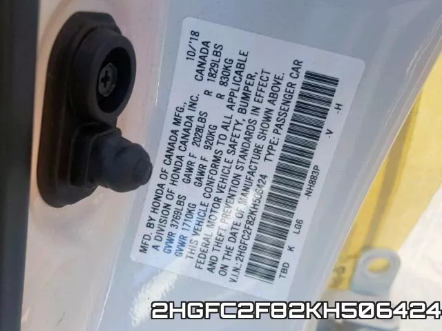2HGFC2F82KH506424 фото 2