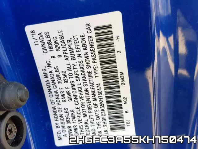 2HGFC3A55KH750474 фото 2