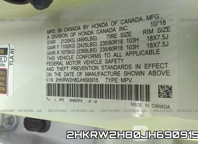 2HKRW2H80JH690915 фото 10