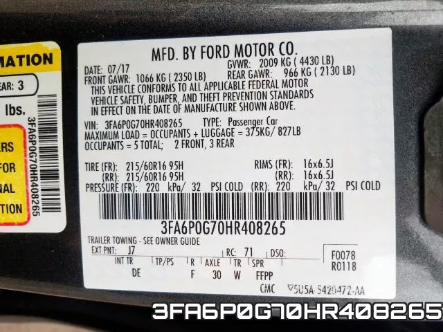 3FA6P0G70HR408265 фото 2