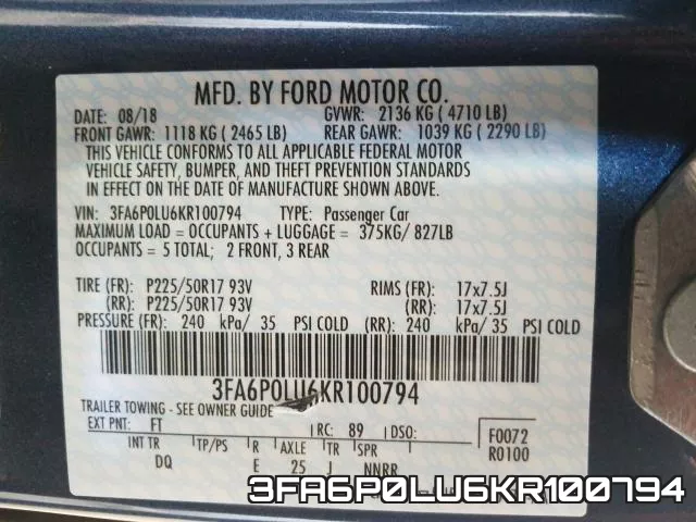 3FA6P0LU6KR100794 фото 2