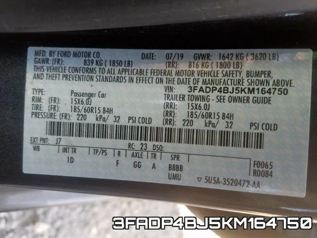 3FADP4BJ5KM164750 фото 2