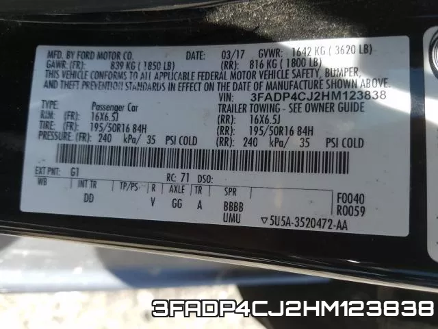 3FADP4CJ2HM123838 фото 2