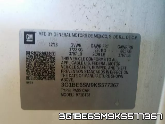 3G1BE6SM9KS577367 фото 2