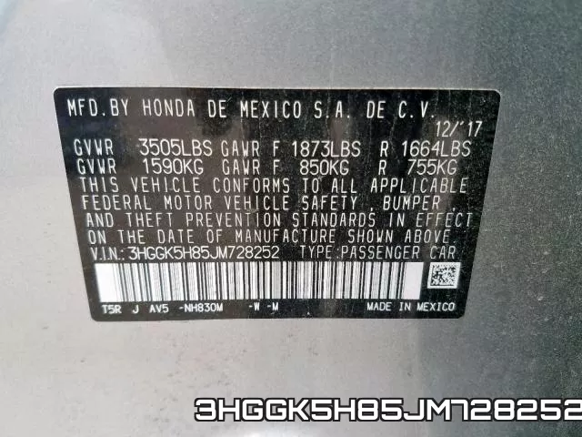 3HGGK5H85JM728252 фото 2