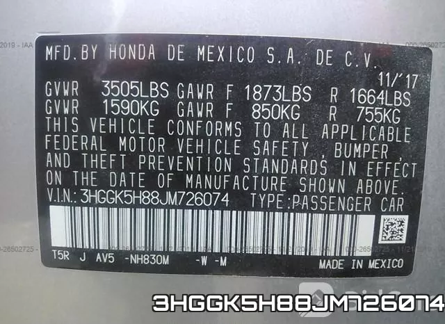 3HGGK5H88JM726074 фото 10