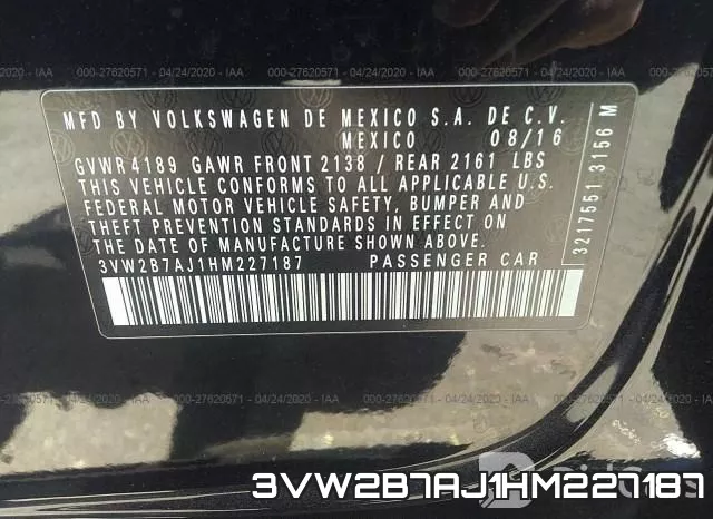 3VW2B7AJ1HM227187 фото 10