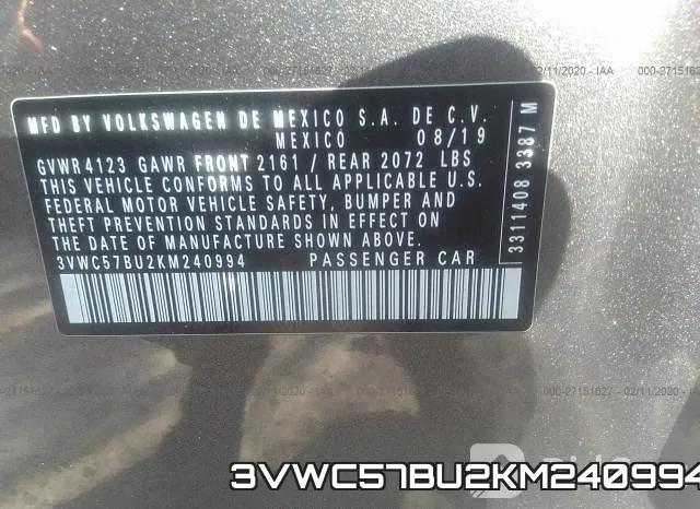 3VWC57BU2KM240994 фото 10